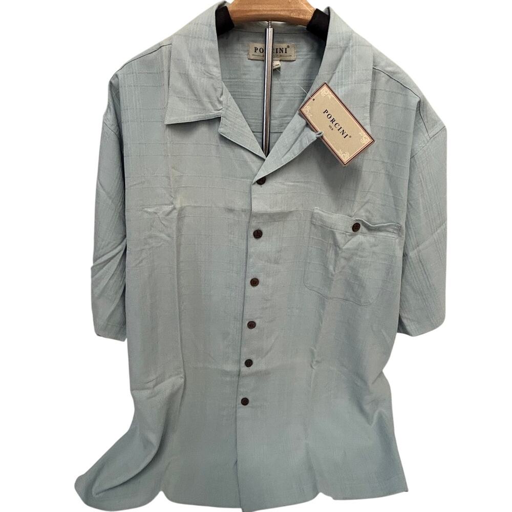 NWT Porcini light seafoam green short sleeve resort wear 100% silk men's xl